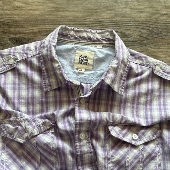 Men’s Paper Denim & Cloth Long Sleeve Button Down Purple White Plaid Size XL - Picture 6 of 8
